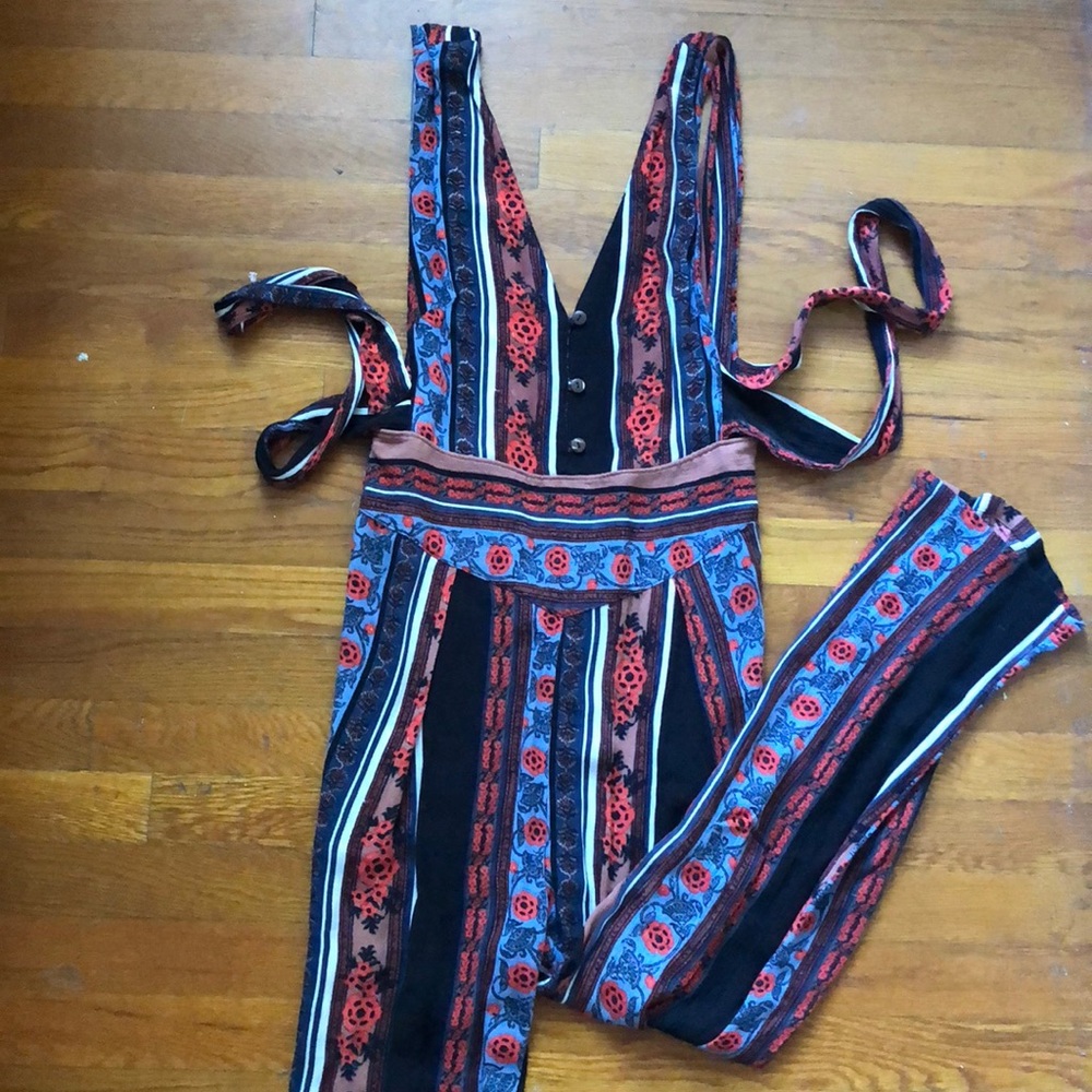 Free People Jumpsuit Button Front Backless TieBack